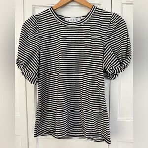 Buru Suvas Black and White Puff Sleeve Ruffled Tee Shirt Size Small